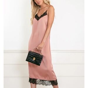 Sans Souci Satin Midi Dress With Lace Size S